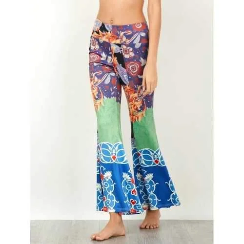 Baroque Print High Waist Flared Pants - S Trendy Wide-Leg Pants