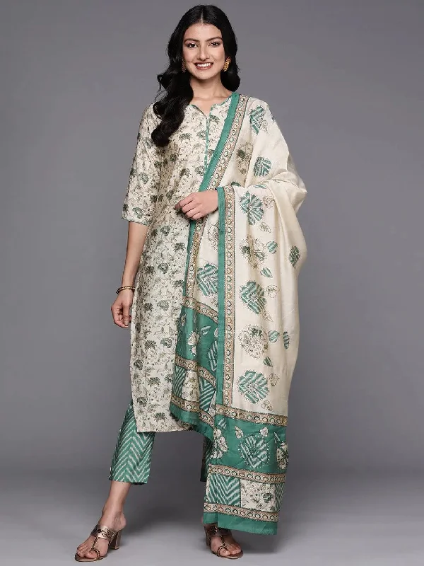 Beige Printed Silk Blend Straight Kurta With Trousers & Dupatta Trousers Low Rise Relaxed Beige Printed Silk Blend Straight Kurta With Trousers & Dupatta Trousers Low Rise Relaxed