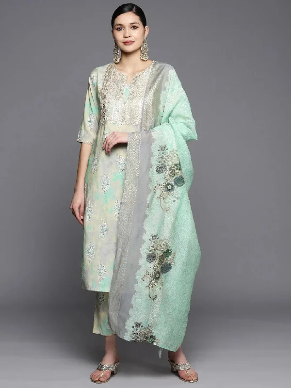 Green Yoke Design Silk Blend Straight Kurta With Trousers & Dupatta Trousers Chinos Classic Green Yoke Design Silk Blend Straight Kurta With Trousers & Dupatta Trousers Chinos Classic