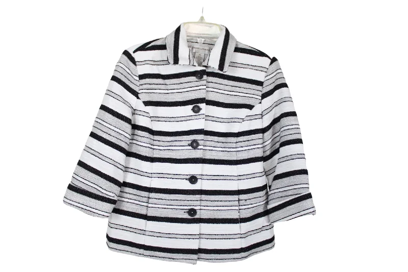 Draper's & Damons Black White Striped Jacket | Petite S Tailored Jacket Straight Jacket A-Line Jacket Draper's & Damons Black White Striped Jacket | Petite S Tailored Jacket Straight Jacket A-Line Jacket