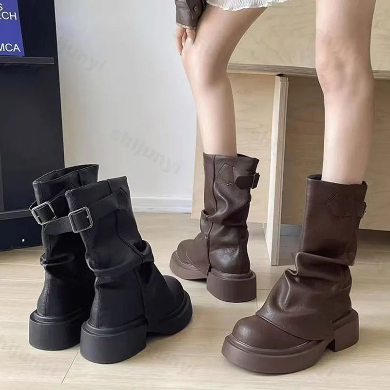 Sohiwoo Winter Big Toe Trouser Legs Boot for Women Punk Chunky Platform Knee High Boots Vintage Motorcycle Boots Trendy Women Shoes Trousers Top Rated Sohiwoo Winter Big Toe Trouser Legs Boot for Women Punk Chunky Platform Knee High Boots Vintage Motorcycle Boots Trendy Women Shoes Trousers Top Rated