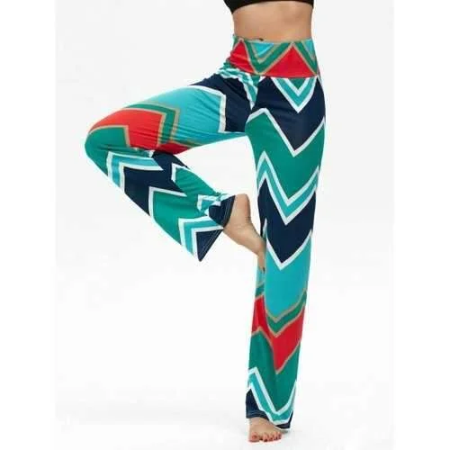 High Waisted Chevron Print Boho Pants - M Relaxed Linen Pants