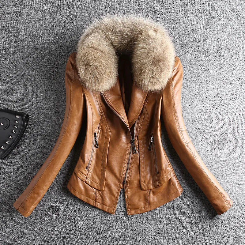 2023 Spring Autumn Real Fur Leather Jacket Women Small Coat Slim-Fit PU All-Match Casual Motorcycle Front Pockets Side Pockets Patch Pockets 2023 Spring Autumn Real Fur Leather Jacket Women Small Coat Slim-Fit PU All-Match Casual Motorcycle Front Pockets Side Pockets Patch Pockets