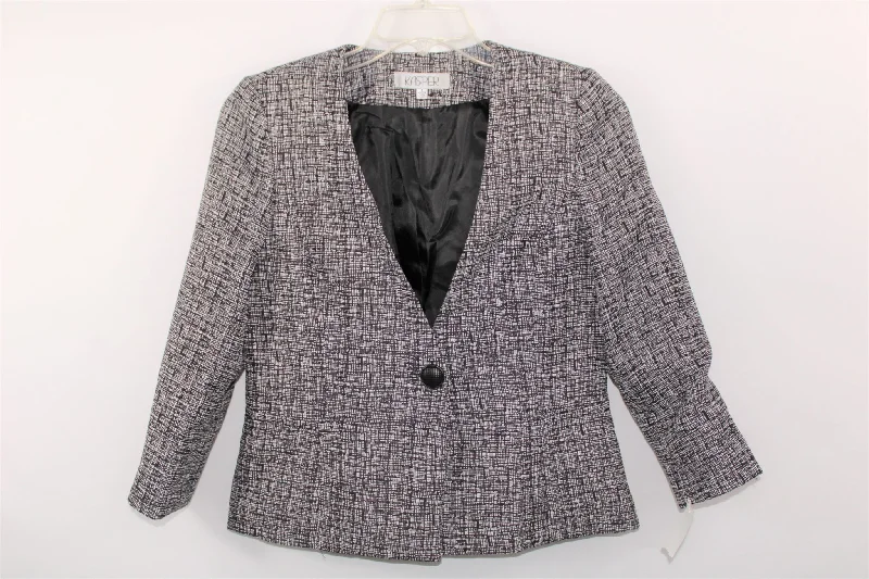 Kasper Black & White Jacket | Size 4 Satin Jacket Silk Jacket Chiffon Jacket