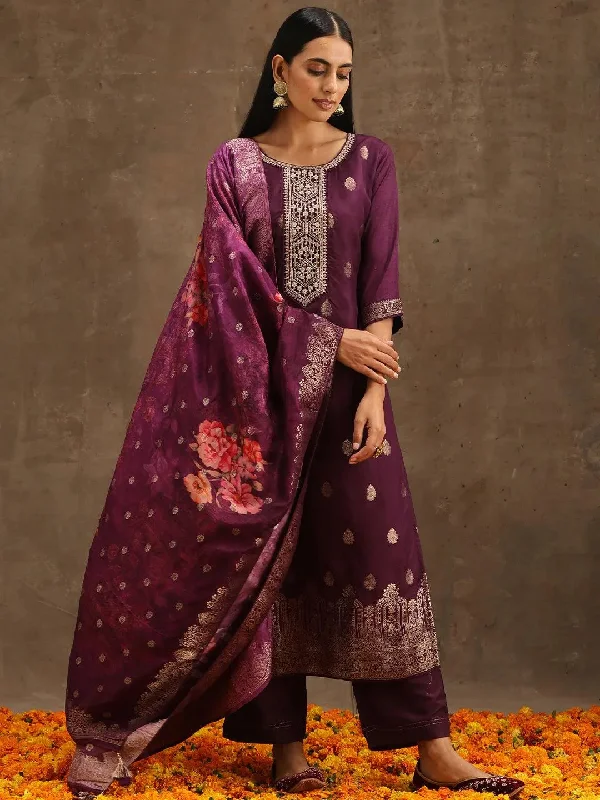 Purple Self Design Silk Straight Kurta With Trousers & Dupatta Cropped Trousers Casual Linen Purple Self Design Silk Straight Kurta With Trousers & Dupatta Cropped Trousers Casual Linen