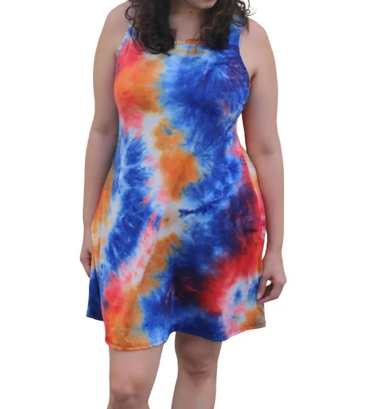 Tie Dye Dress In Royal Multi