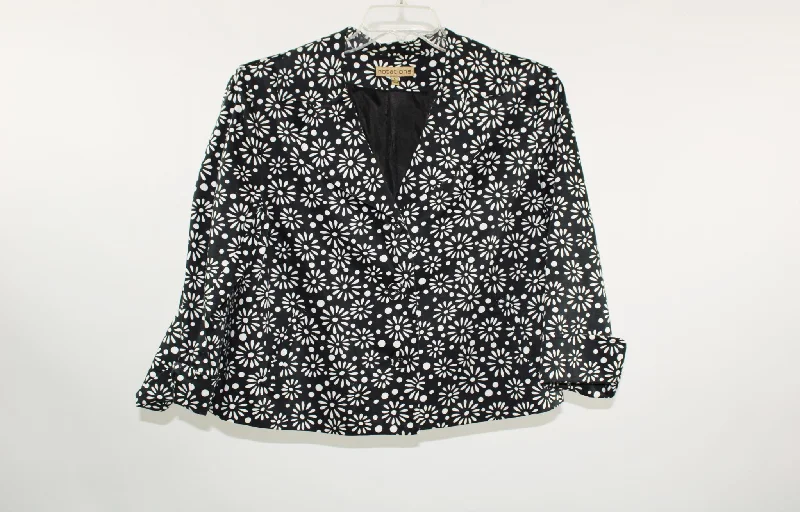 Notations Black & White Floral Jacket | L Wool Jacket Cashmere Jacket Tweed Jacket