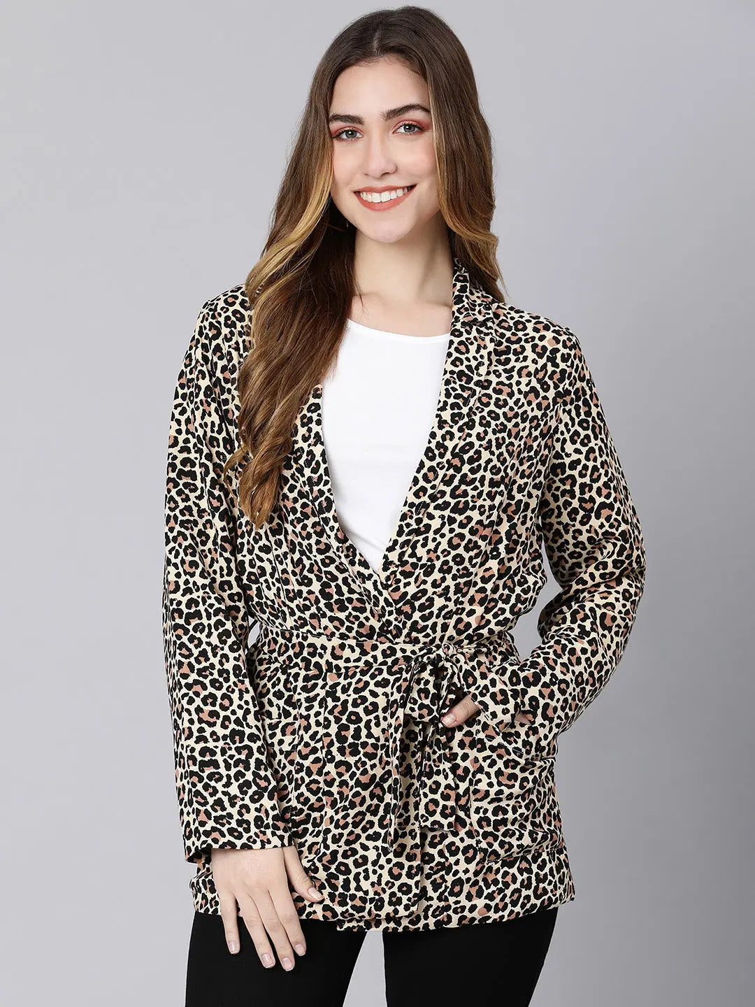 Ramped Animal Print Tie-Knotted Women Blazer Jacket Faux Fur Jacket Real Fur Jacket Shearling Jacket Ramped Animal Print Tie-Knotted Women Blazer Jacket Faux Fur Jacket Real Fur Jacket Shearling Jacket
