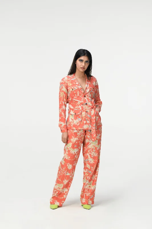 Rainforest Single Pleated Trousers Coral Cotton Silk Check Trousers Versatile Stylish Rainforest Single Pleated Trousers Coral Cotton Silk Check Trousers Versatile Stylish