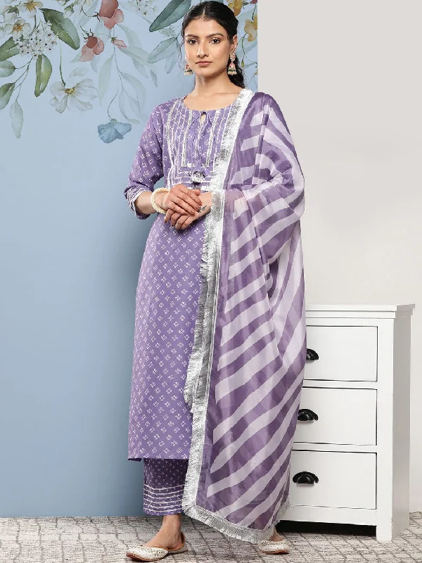 Varanga Women Purple Bandhani Printed Kurta with Trousers & With Dupatta Trousers Mesh Breathable Varanga Women Purple Bandhani Printed Kurta with Trousers & With Dupatta Trousers Mesh Breathable