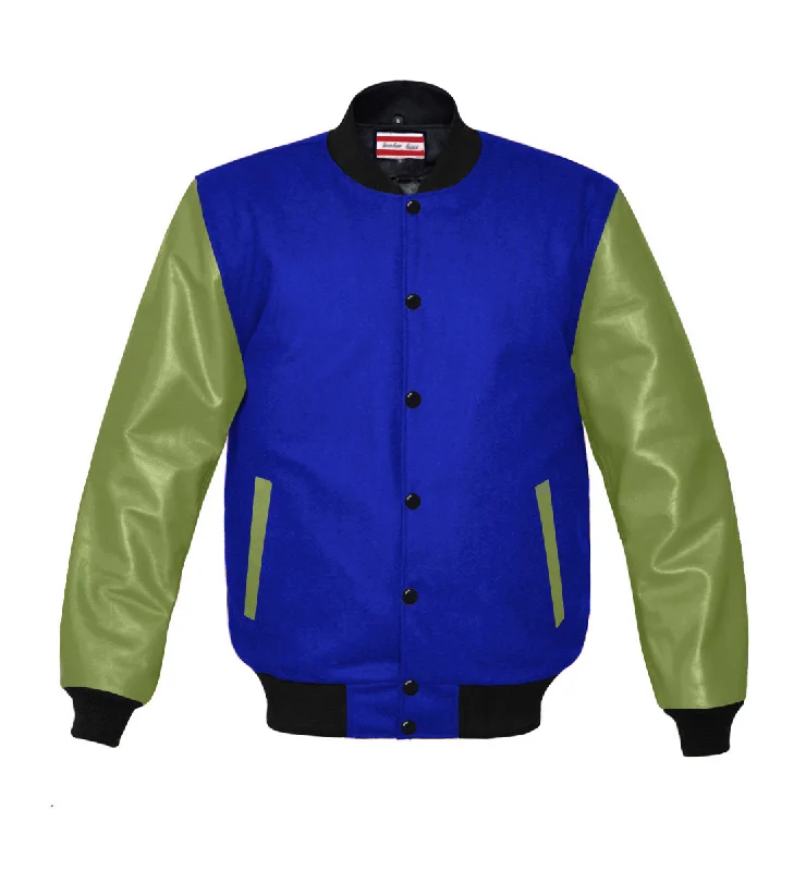 Original American Varsity Green Leather Sleeve Letterman College Baseball Women Wool Jackets #GRSL-BSTR-BB-BBAND Zip Front Button Front Snap Front Original American Varsity Green Leather Sleeve Letterman College Baseball Women Wool Jackets #GRSL-BSTR-BB-BBAND Zip Front Button Front Snap Front
