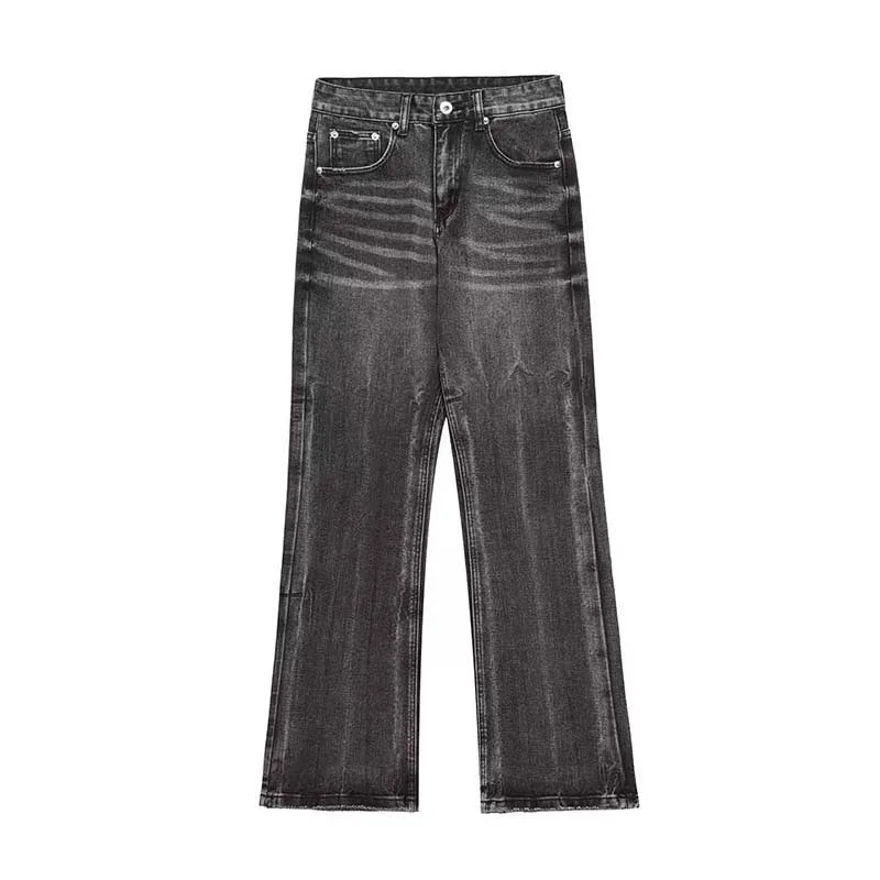 American High Street Vintage Water Ripple Black Gray Washed Distressed Menswear Fashion Brand Design Sense Straight-Leg Denim Trousers Trousers Recommended Stylist American High Street Vintage Water Ripple Black Gray Washed Distressed Menswear Fashion Brand Design Sense Straight-Leg Denim Trousers Trousers Recommended Stylist