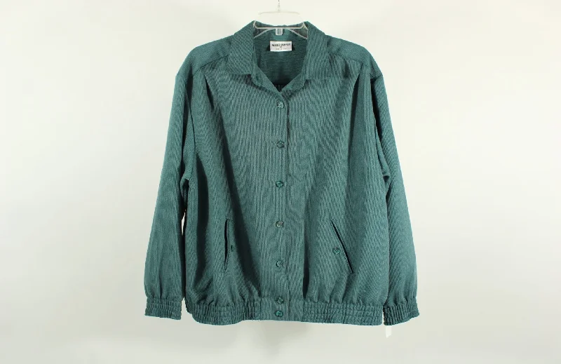 Alfred Dunner Blue Green Button Down Jacket | Size 16 Stand-Up Collar Roll-Neck Collar Turtle Neck Alfred Dunner Blue Green Button Down Jacket | Size 16 Stand-Up Collar Roll-Neck Collar Turtle Neck