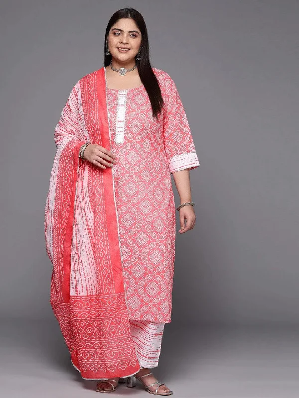 Plus Size Peach Printed Cotton Straight Kurta With Trousers & Dupatta Trousers fashionable chic Plus Size Peach Printed Cotton Straight Kurta With Trousers & Dupatta Trousers fashionable chic