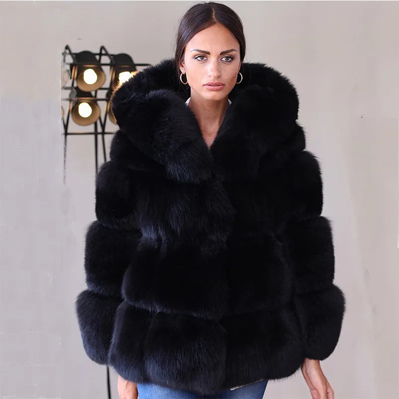 HJQJLJLS 2021 Winter New Women Elegant Black Faux Fox Fur Coat Hooded Female Thick Warm Fluffy Artificial Fur Coat Fur Jacket Boat Neck Shawl Collar Notched Collar HJQJLJLS 2021 Winter New Women Elegant Black Faux Fox Fur Coat Hooded Female Thick Warm Fluffy Artificial Fur Coat Fur Jacket Boat Neck Shawl Collar Notched Collar