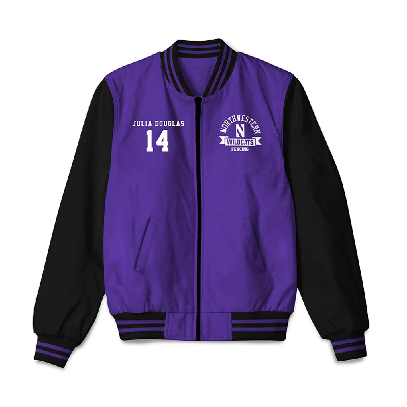 Northwestern - NCAA Women's Fencing : Julia Douglas - Bomber Jacket Jacket Blazer Coat Northwestern - NCAA Women's Fencing : Julia Douglas - Bomber Jacket Jacket Blazer Coat