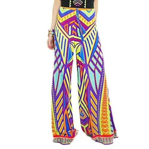 Stylish Elastic Waisted Colored Print Women's Exumas Pants - Yellow S Trendy Wide-Leg Pants Stylish Elastic Waisted Colored Print Women's Exumas Pants - Yellow S Trendy Wide-Leg Pants