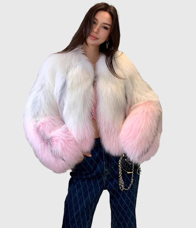 Women’s Pink Gradient Arctic Fox Fur Jacket Embroidered Jacket Appliqued Jacket Beaded Jacket Women’s Pink Gradient Arctic Fox Fur Jacket Embroidered Jacket Appliqued Jacket Beaded Jacket
