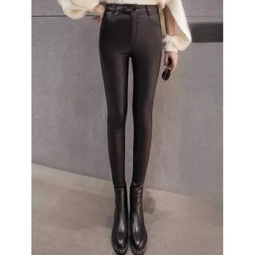 Buttoned Flocking Faux Leather Pants - Black Xl Relaxed Casual Leggings