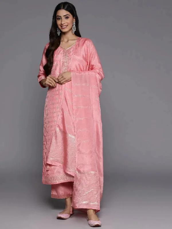 Peach Embroidered Silk Blend Straight Kurta With Trousers & Dupatta Trousers Ceremony Elegant Peach Embroidered Silk Blend Straight Kurta With Trousers & Dupatta Trousers Ceremony Elegant