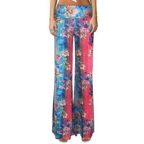 Ethnic Elastic Waist Floral Print Color Block Women's Flare Leg Pants - Xl High-Waist Trousers Ethnic Elastic Waist Floral Print Color Block Women's Flare Leg Pants - Xl High-Waist Trousers