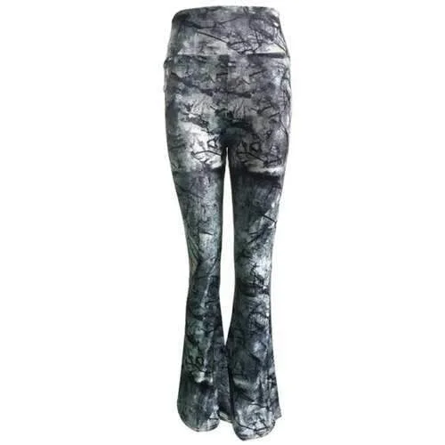 High Waist Abstract Print Wide Leg Pants - M Classic Stretch Pants