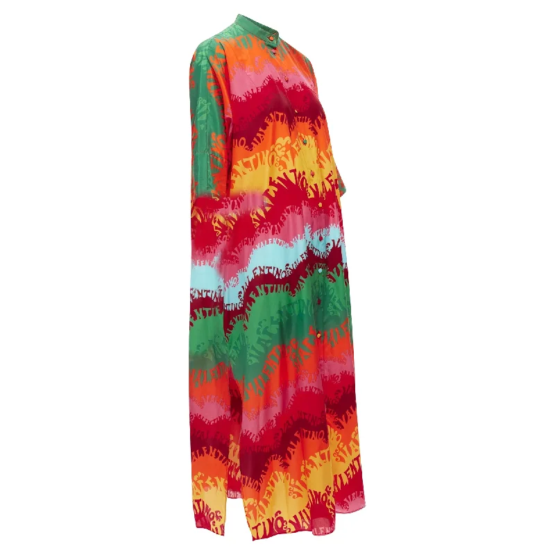 Valentino Garavani Waves rainbow logo print silk cotton kaftan dress