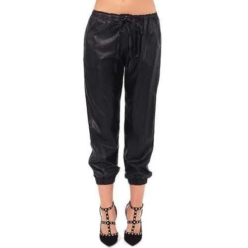 Fashionable Solid Color PU Leather Tie-Up Pants For Women - Black Xl Relaxed Fit Trousers Fashionable Solid Color PU Leather Tie-Up Pants For Women - Black Xl Relaxed Fit Trousers