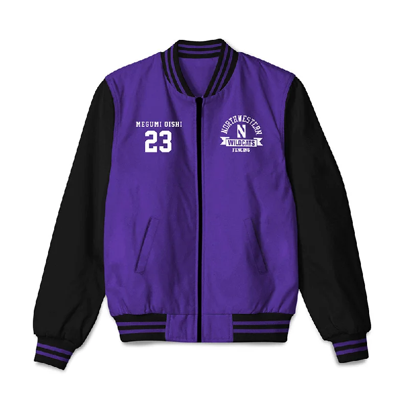 Northwestern - NCAA Women's Fencing : Megumi Oishi - Bomber Jacket Wool Jacket Cashmere Jacket Tweed Jacket Northwestern - NCAA Women's Fencing : Megumi Oishi - Bomber Jacket Wool Jacket Cashmere Jacket Tweed Jacket