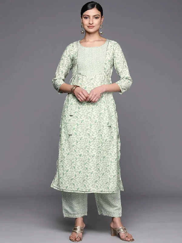 Green Printed Silk Blend Straight Kurta With Trousers Trousers Business Professional Green Printed Silk Blend Straight Kurta With Trousers Trousers Business Professional