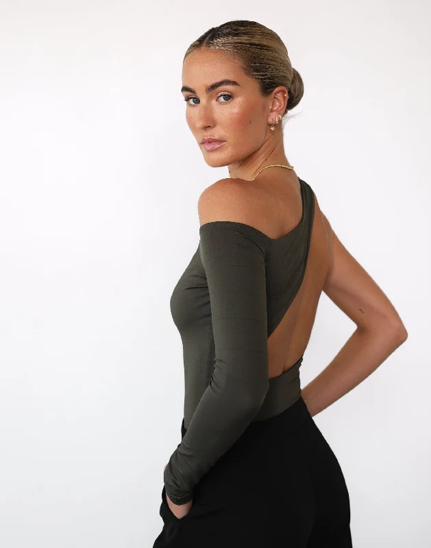 Nico Bodysuit (Burnt Olive) Fashionable Cross-Back Bodysuit
