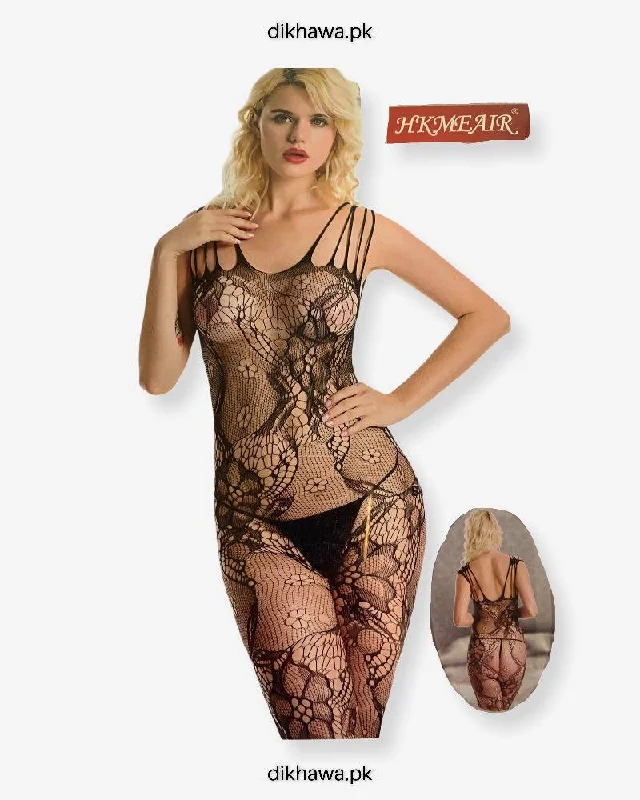 Hkmeair Khushi Print Sexy Net Bodystocking No 8023 Trendy Bodysuit with Tulle