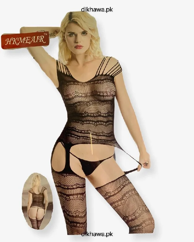 Hkmeair Khushi Print Sexy Net Bodystocking No 8009 Elegant Satin Bodysuit