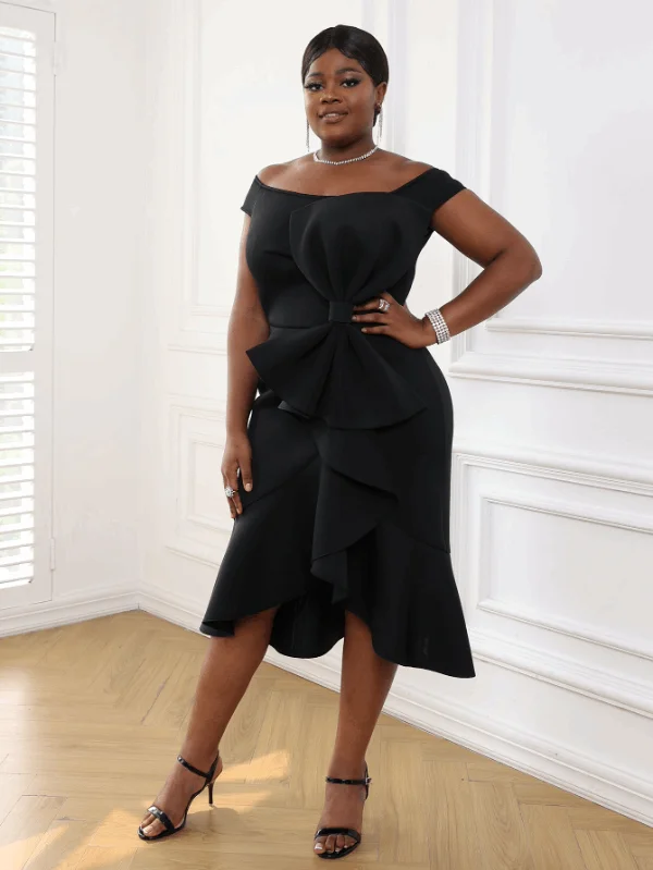 AOMEI Midi Off Shoulder Big Bow Party Dress Tunics Leisure comfortable