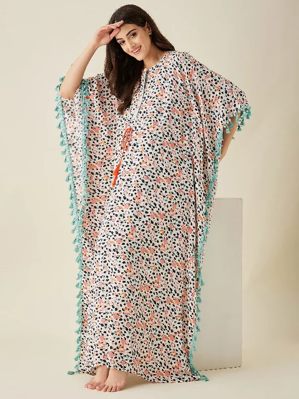 White Animal Printed Maternity Kaftan Night Dress - The Kaftan Company Tunics Essential wardrobe White Animal Printed Maternity Kaftan Night Dress - The Kaftan Company Tunics Essential wardrobe