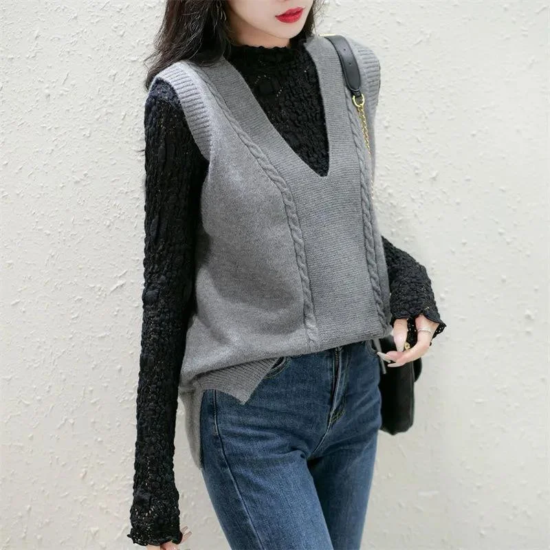 NiDELL . New Korean Outerwear V-neck Sweater Short Vest Loose Leisure All-Matching Sweater Vest Women's Top Soft Cashmere Wrap NiDELL . New Korean Outerwear V-neck Sweater Short Vest Loose Leisure All-Matching Sweater Vest Women's Top Soft Cashmere Wrap