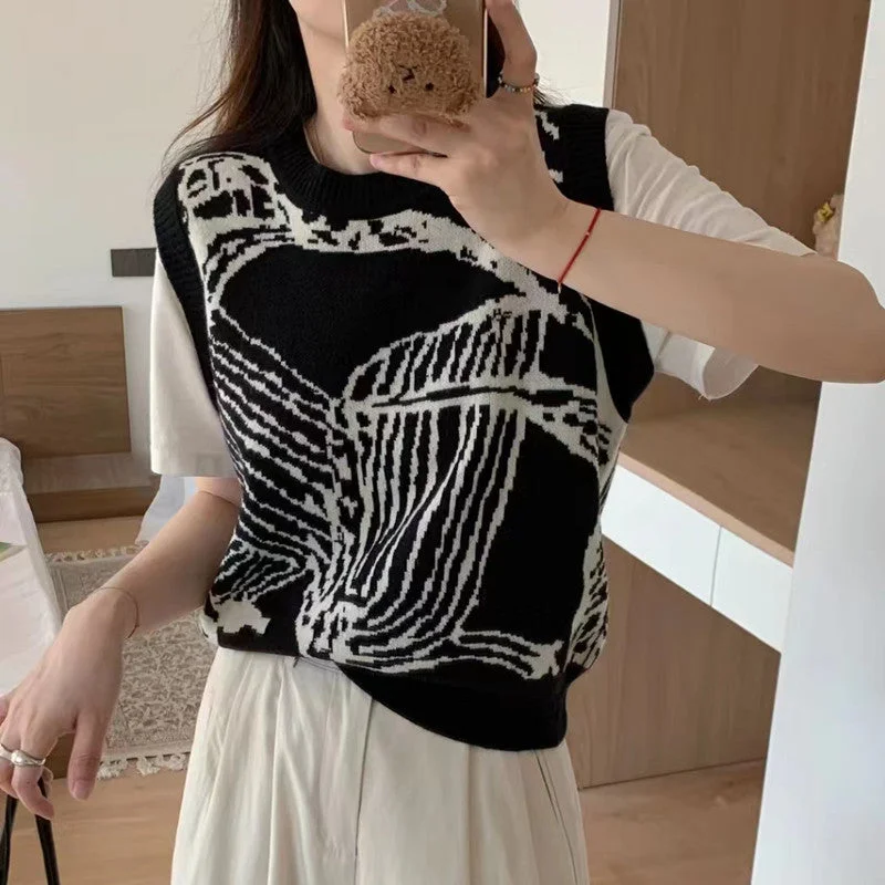 NiDELL Retro College Style Design Sense Niche Knitted Vest Sweater Vest Autumn Bandage Dress Outerwear Cover-up Top for Women Knit Longline Duster