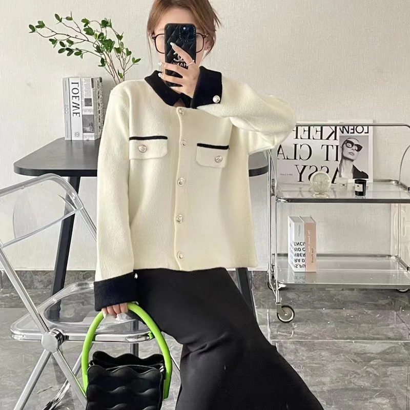 NiDELL Socialite Chanel Temperament Contrast Color Coat Double-Sided Tweed Coat Women's Short French Style Design Chic Autumn and Winter New Cropped Tweed Jacket