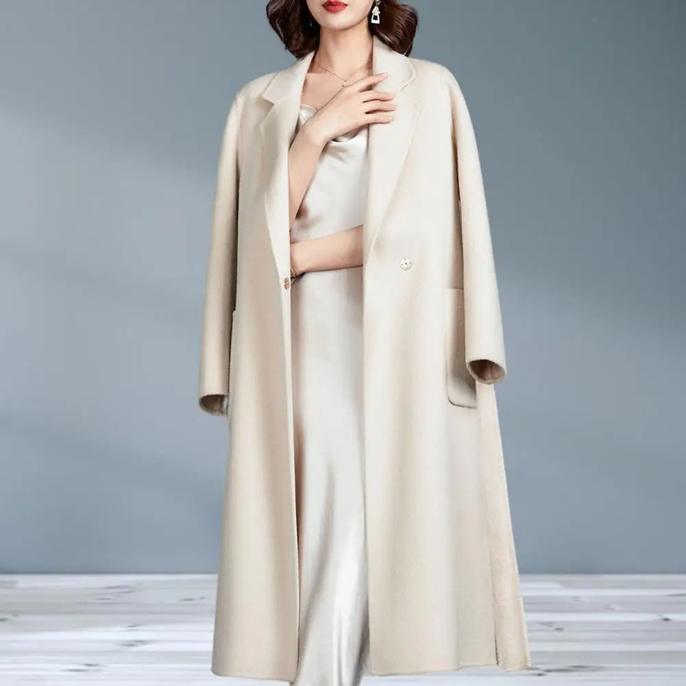 Women Autumn Winter Mid-length Woolen Coat Lapel Long Sleeve Belt Double-sided Faux Cashmere Coat Single Button Outwear Quilted Hybrid Jacket Women Autumn Winter Mid-length Woolen Coat Lapel Long Sleeve Belt Double-sided Faux Cashmere Coat Single Button Outwear Quilted Hybrid Jacket