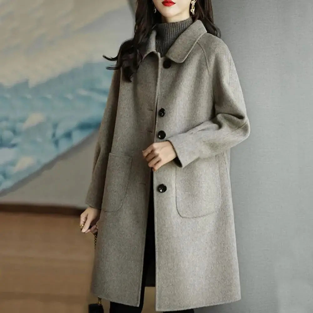 Women Woolen Coat Classic Single-breasted Placket Coat Stylish Women's Woolen Coat Lapel Long Sleeve Single for Autumn/winter Streetwear Bomber Jacket Women Woolen Coat Classic Single-breasted Placket Coat Stylish Women's Woolen Coat Lapel Long Sleeve Single for Autumn/winter Streetwear Bomber Jacket