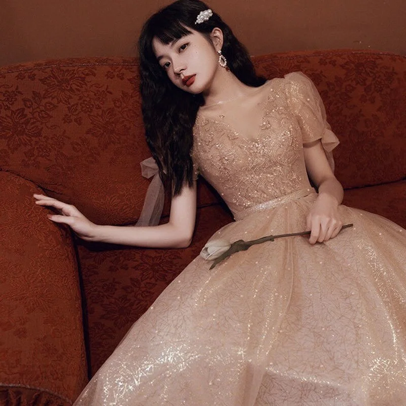 FashionSierra - Pearls Beading Tulle Party Dresses Boatneck Modish Everyday