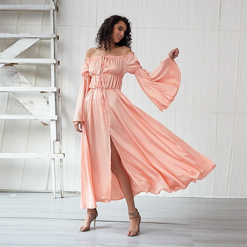 KittenAlarm - Ladies Fashion Strapless Ruffle elastic long Sleeve waist elastic front slit Dress party dress Tunics Party sparkling KittenAlarm - Ladies Fashion Strapless Ruffle elastic long Sleeve waist elastic front slit Dress party dress Tunics Party sparkling