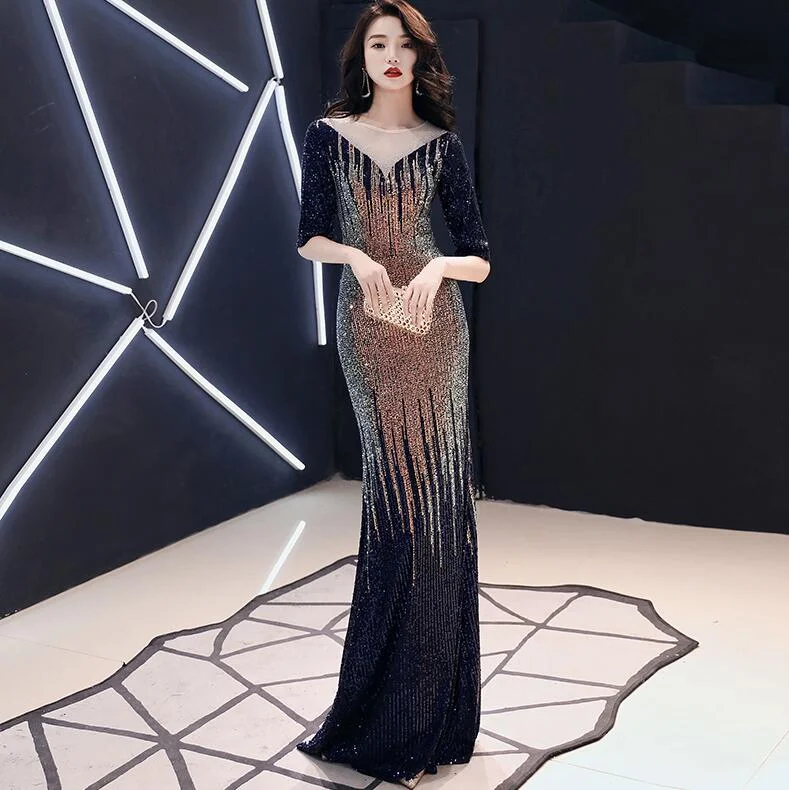 AE0161 wei yin Evening Dress Long Sparkle 2022 New O-Neck Women Elegant Sequin Mermaid Maxi Evening Party Gown Dress Tunics Custom made AE0161 wei yin Evening Dress Long Sparkle 2022 New O-Neck Women Elegant Sequin Mermaid Maxi Evening Party Gown Dress Tunics Custom made