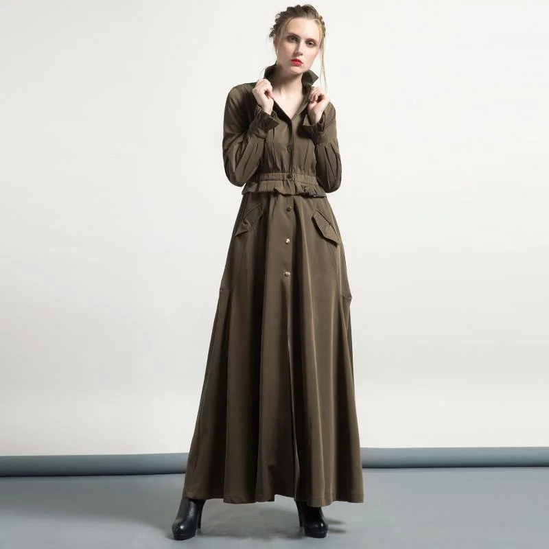 army green winter casual cotton blended trench coat outwear tunic fashion maxi coats Adjustable Waist Parka army green winter casual cotton blended trench coat outwear tunic fashion maxi coats Adjustable Waist Parka