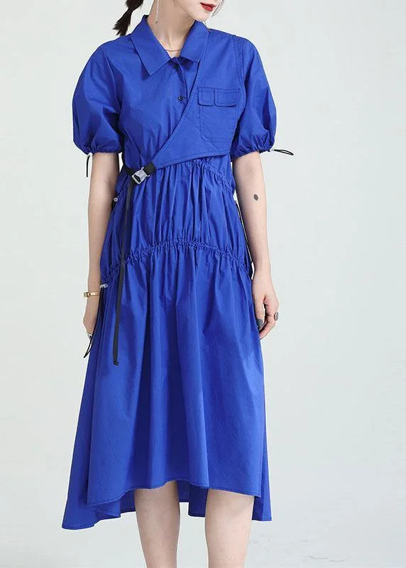 Blue Peter Pan Collar Asymmetrical Design Summer Party Dresses Tunics Sophisticated sleek Blue Peter Pan Collar Asymmetrical Design Summer Party Dresses Tunics Sophisticated sleek