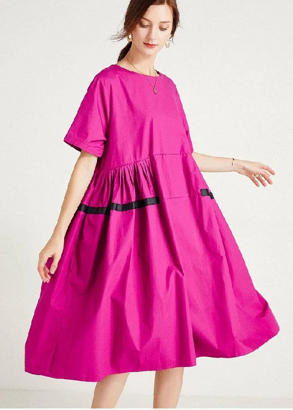 Chic Rose Fashion Pockets Summer Cotton Short Sleeve Party Dress Tunics Silk luxurious Chic Rose Fashion Pockets Summer Cotton Short Sleeve Party Dress Tunics Silk luxurious