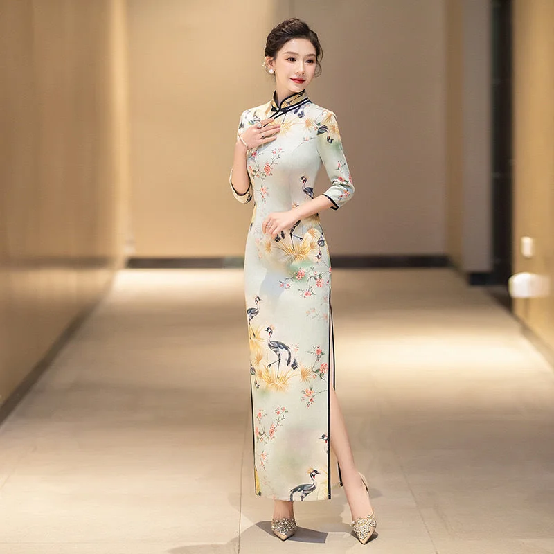 Chinese Cheongsam, Evening Dress, Ball Gown, 3/4 sleeve dress, Mandarin collar Shift Classic Vintage Chinese Cheongsam, Evening Dress, Ball Gown, 3/4 sleeve dress, Mandarin collar Shift Classic Vintage