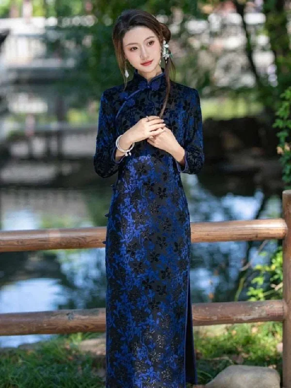 Modern Chinese Qipao dress, Evening Dress, 3/4 sleeve, autumn qipao, mandarin collar Tunics Solid Classic Modern Chinese Qipao dress, Evening Dress, 3/4 sleeve, autumn qipao, mandarin collar Tunics Solid Classic