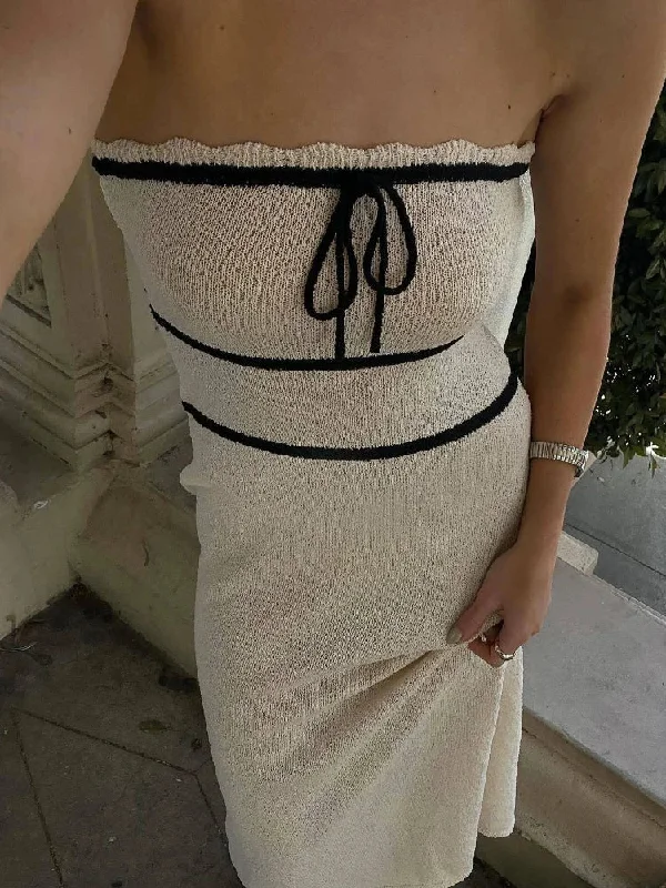 Strapless Sleeveless Backless Slim Y2K Chic Elegant Knitted Summer Fashion Party Dresses Maxi Dress Tunics Satin smooth Strapless Sleeveless Backless Slim Y2K Chic Elegant Knitted Summer Fashion Party Dresses Maxi Dress Tunics Satin smooth