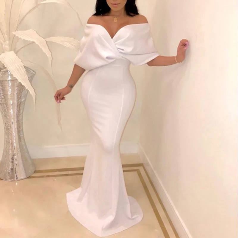 FashionSierra - Cross over neck fishtail party dress Off-the-shoulder Bohemian Festive FashionSierra - Cross over neck fishtail party dress Off-the-shoulder Bohemian Festive